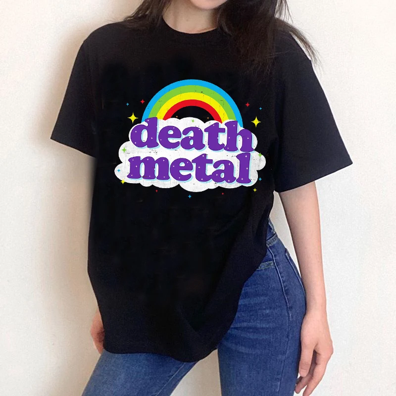 Geek Death Metal Unicorn Tshirt Black women's Tees  New Rainbow Graphic T Shirt Hip Hop Band T-Shirt Sweatshirt Summer Autumn