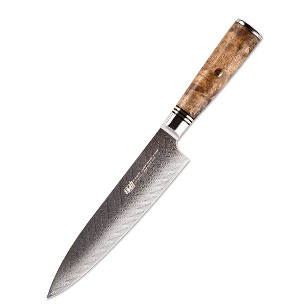 

Damascus Chef Knife 8 Inch for Kitchen Japanese AUS10 Steel Fishbone Pattern Real Burl Wooden Handle Cooking Meat Fishing Knives