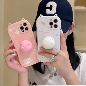 new squishy funny cat ears clear phone case for iphone 12 11 pro max xr xs x 7 8 plus se 2020 cute 3d stress reliever soft cover free global shipping