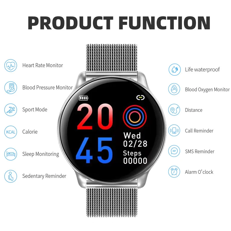 Умные часы женские водонепроницаемые фитнес-трекер Смарт-часы Мужские цветной