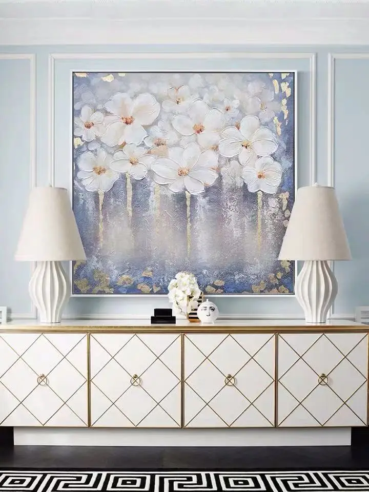 Ручная роспись белый лотос картина маслом абстрактная дерево холст живопись