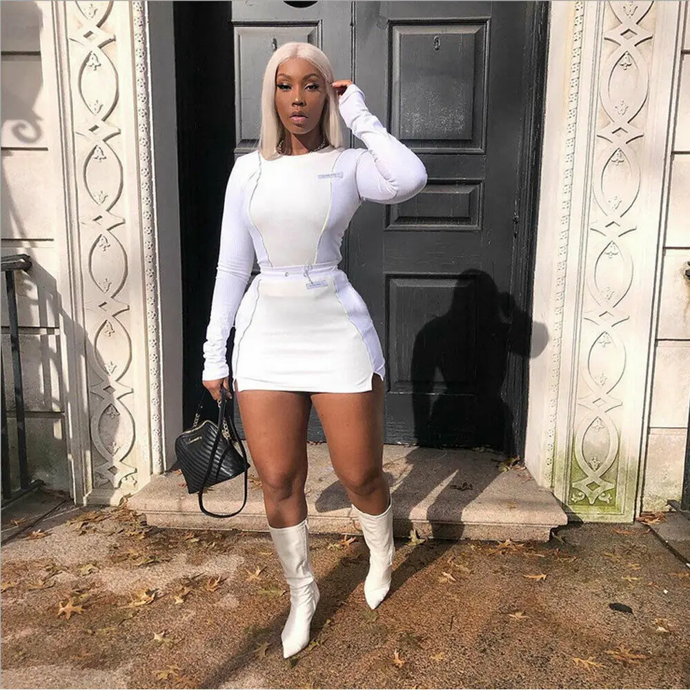 Женский топ с круглым вырезом + мини-юбка комбинезон завязками и длинными