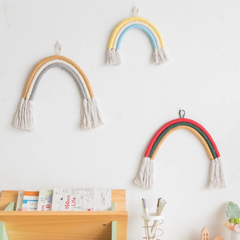 Радужный Плетеный крючок орнамент настенная стойка настенный домашний декор
