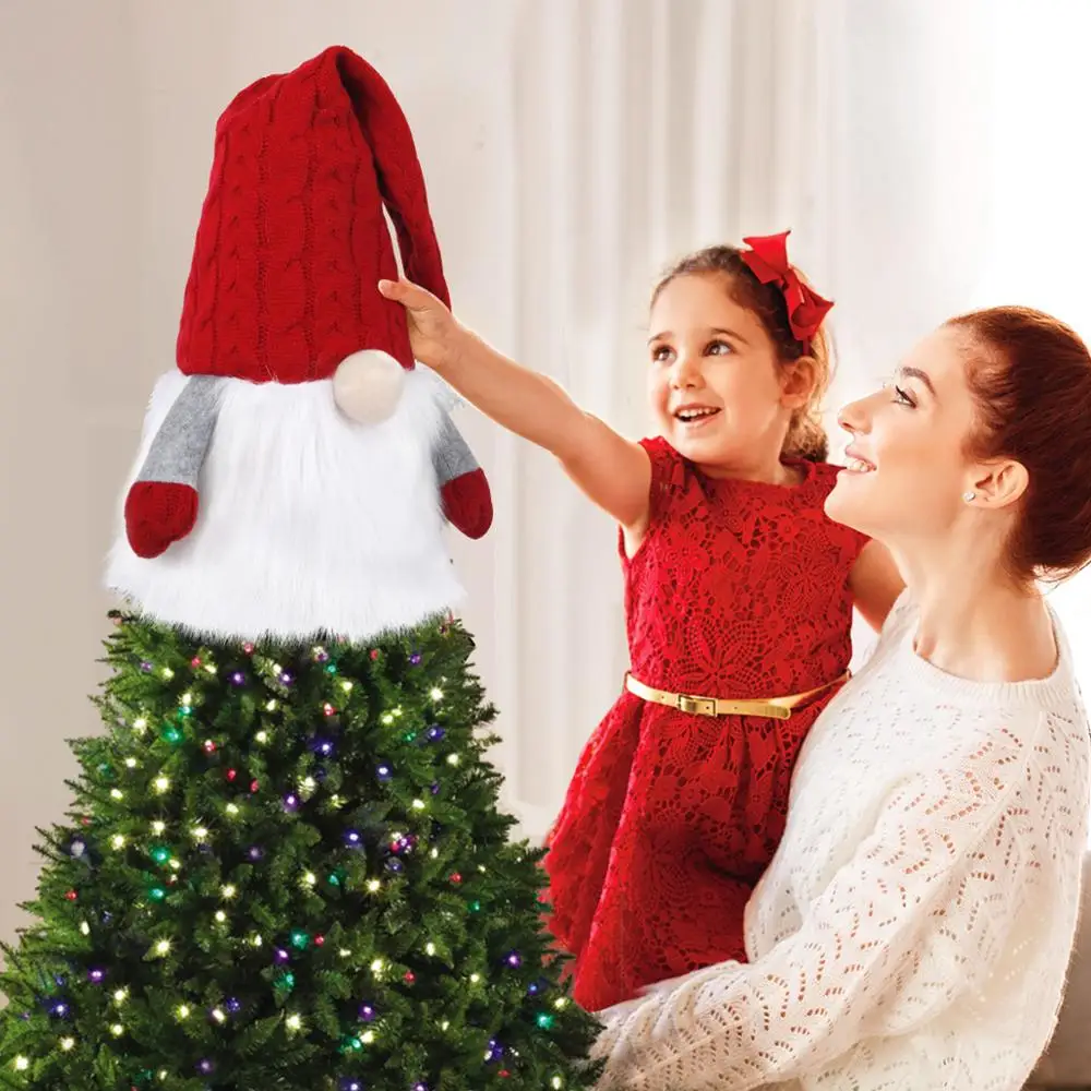 

D-FantiX Christmas Tree Topper Doll,27.5 Inch Large Christmas Ornaments Plush Doll Red Knitted Hat Christmas Holiday Decorations