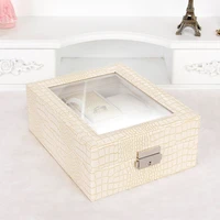 high grade watch box ear nail hand decorated jewelry organizer transparent glass watch multi function case for jewelry gift box