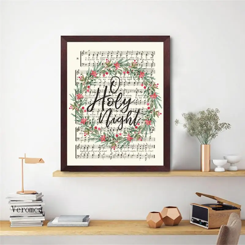 Винтажный постер с надписью o Holy Night Christmas Hymn и принтами для пожилых антикварный