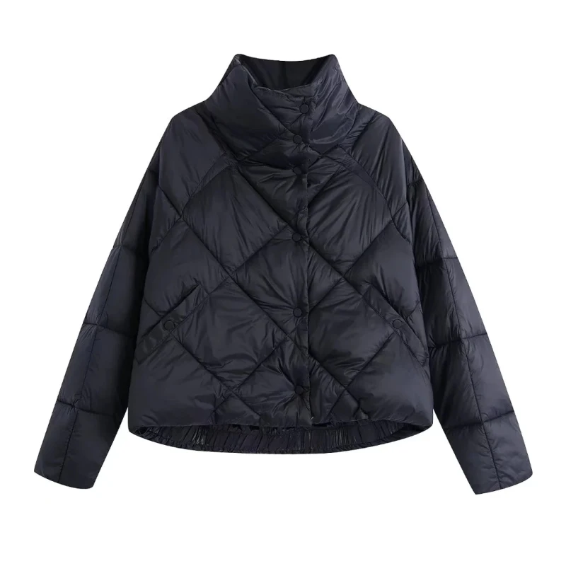 

SLMD Autumn Winter Women Fashion Loose Black Warm Quilting Coat Female Buttons Stand Collar Padded Jacket Ladies Outerwear