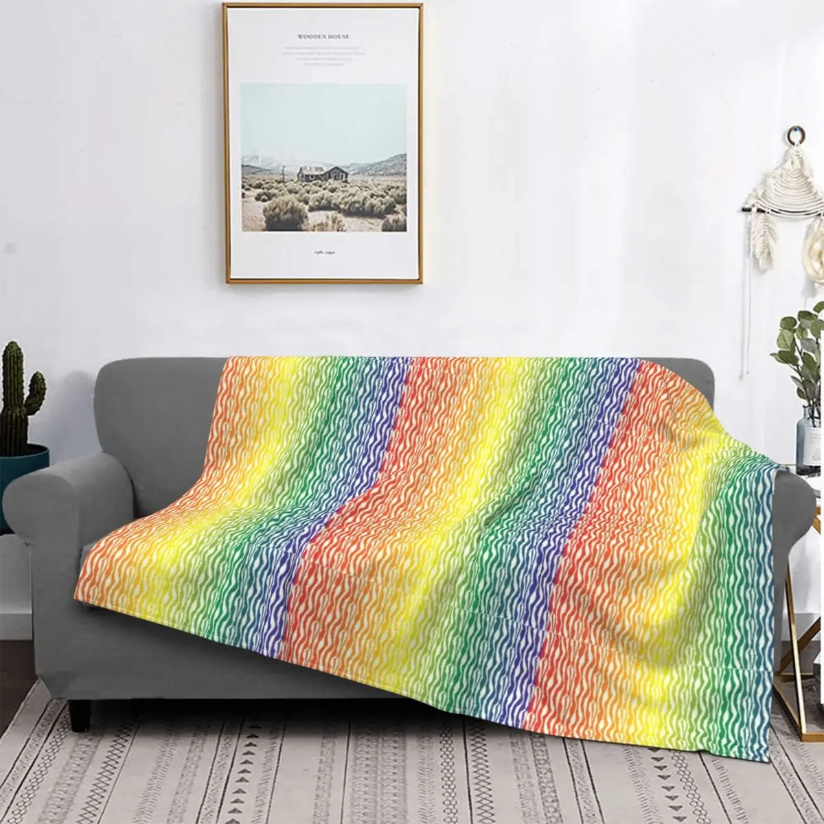 

Rainbow Zebra Pattern Print Blanket Animal Stripes Plush Thick Soft Flannel Fleece Throw Blanket For Bedding Bed Velvet Bedroom