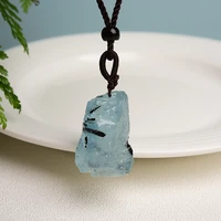 100 natural blacktourmaline aquamarine pendant natural original stone crystalreiki energy stone men and womengift diy jewelry