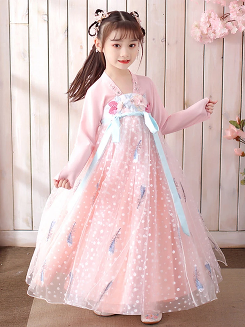 Китайское платье hanfu для девочек супер сказочный костюм маленькой девочки тан