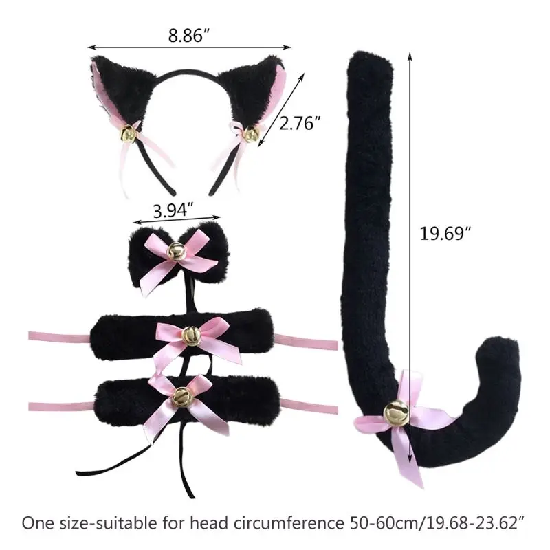 

2021 New Plush Cat Ears Bell Bandana Hair Clips Bow Tie Bracelet Tail Anime Cosplay Props 2020 trend