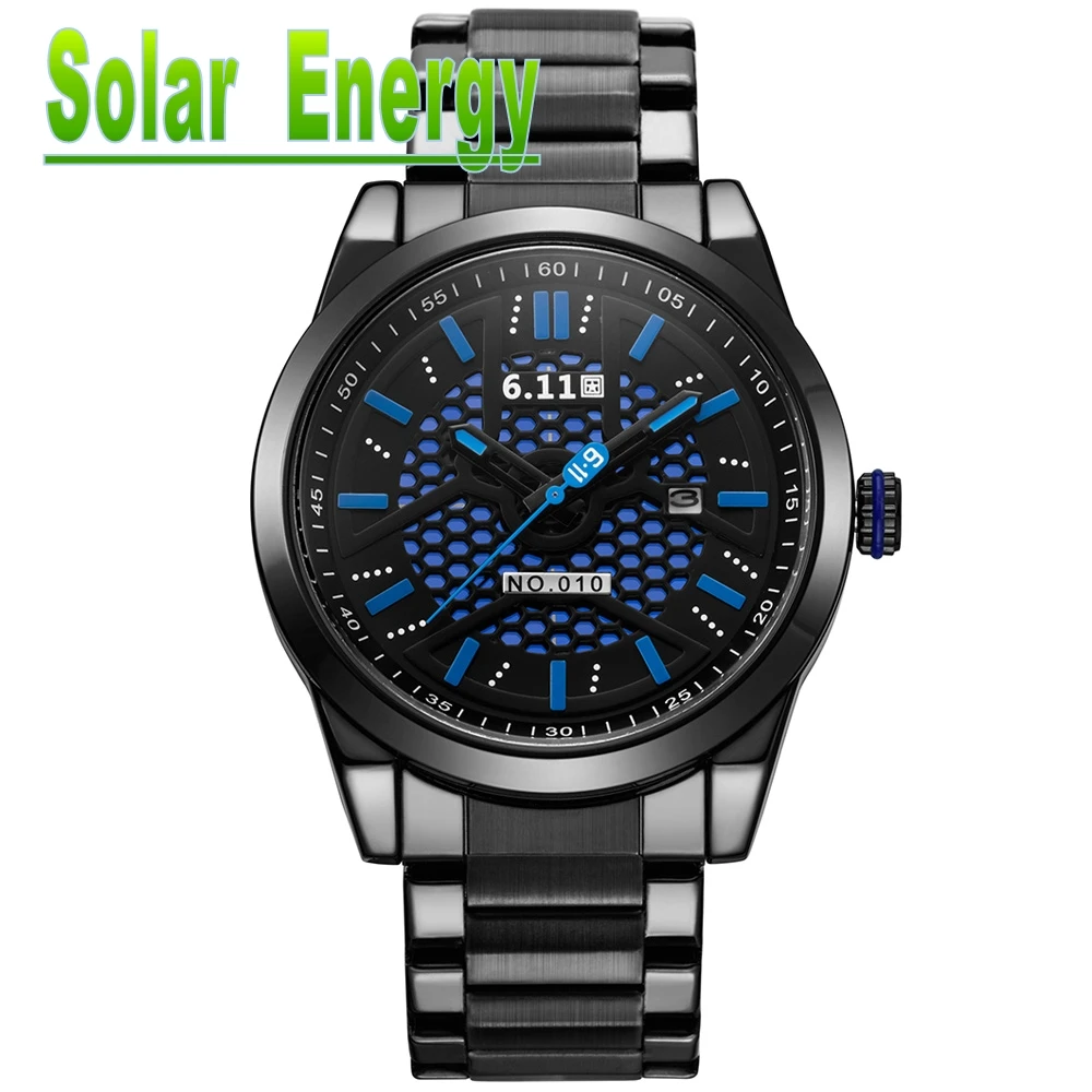 2019 новые 6 11 Брендовые Часы мужские солнечные кварцевые часы Фотоэлектрические с