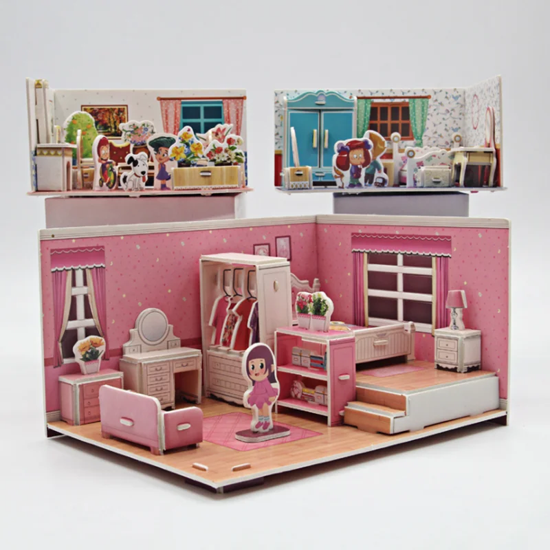 

3D Jigsaw Puzzle Paper Hand-Assembled DIY House Model Girl Play House Children Parent-Child Assembling Educational Toys