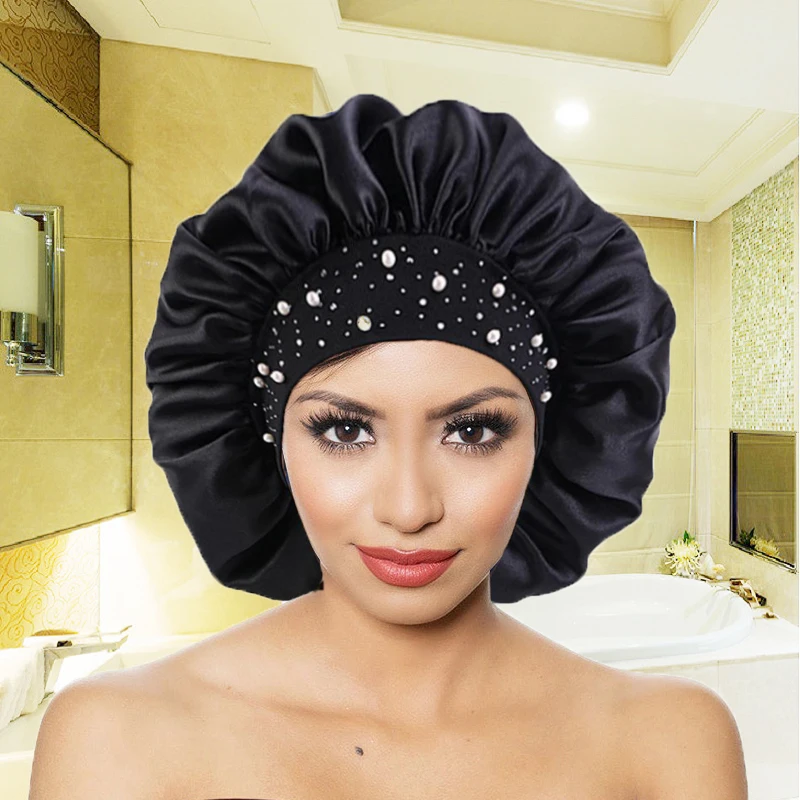 

Женская атласная головная повязка с жемчугом, головная повязка, эластичная широкая головная повязка, уход за волосами, искусственная мусул...