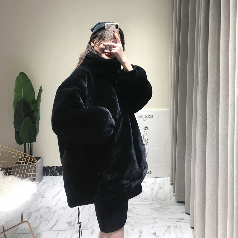 Женский пуловер из искусственного меха кролика свободный Однотонный свитер с