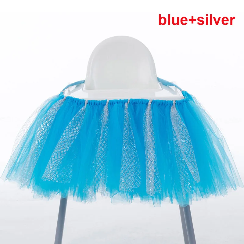 blue silver Декоративная пачка для детского душа, фатиновая накидка на стул для мальчиков и девочек, милые вечерние скатерти, романтическая юбка на день рождения - Цвет: blue silver