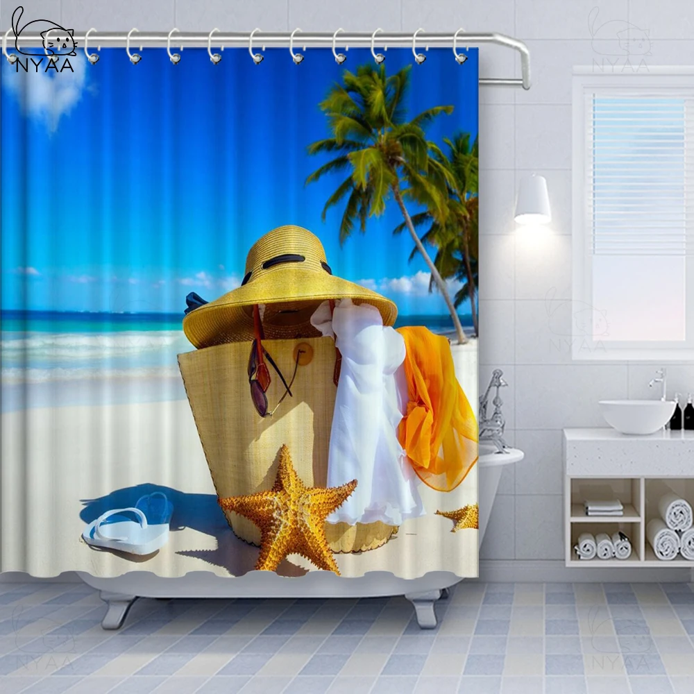 Водонепроницаемая морская 3d занавеска для душа Nyaa с рисунком морских ракушек