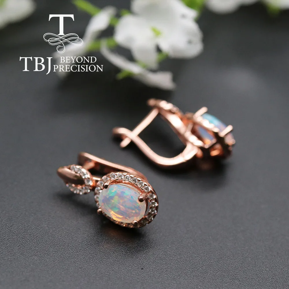 Высокое качество опал застежка серьги, овальная огранка 6*8 мм 1.7ct натуральный драгоценный камень серебро 925 пробы розовый цвет ювелирные изделия tbj продвижение