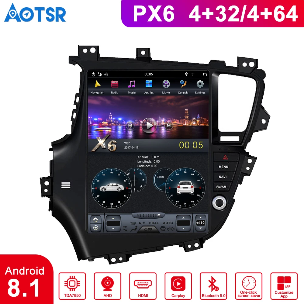 PX6 4 Гб ОЗУ Тесла стиль Android 8,1 Автомобильный gps навигация для KIA Optima KIA K5 2010-2013 Мультимедиа Видео автомобильный радиоприемник проигрыватель ISO lcd