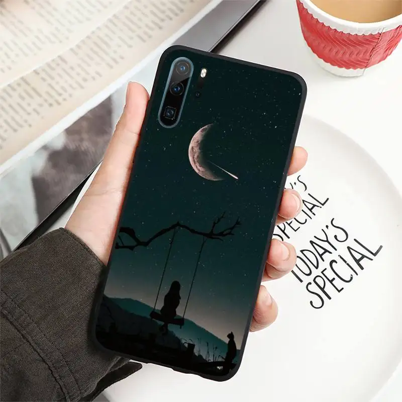 

white moon stars space starry sky Phone Case For Huawei honor Mate P 10 20 30 40 i 9 8 pro x Lite smart 2019 nova 5t
