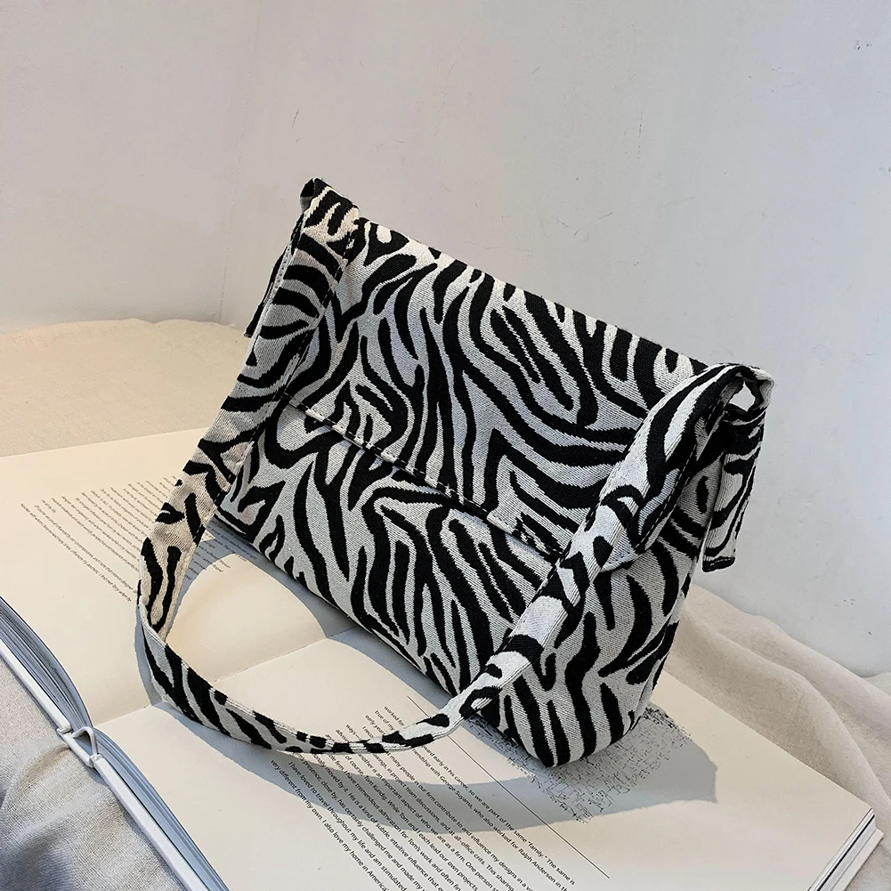 

Fashion Zebra Leopard Animal Printed Handbag Totes Women Canvas Casual Travel Shoulder Underarm Purse Portable Top-handle Bags