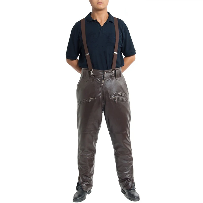 Коричневые мужские Роскошные брюки из воловьей кожи свободные настоящие женские