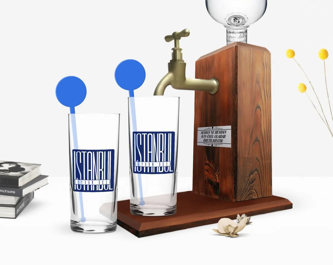 

Персонализированная Красочная Печатная стамбольская двойная водка и деревянная водка с подставкой Подарочная Seti-2