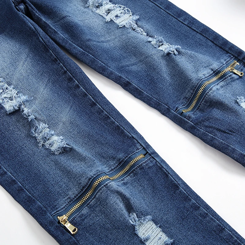Джинсы мужские рваные с принтом модные прямые хлопковые дизайнерские штаны
