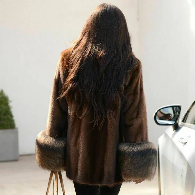 

Winter Fashion Real Mink Fur Jackets Women Natural Whole Skin Genuine Mink Fur Coats With Raccoon Dog Fur Cuff Luxury Overcoats