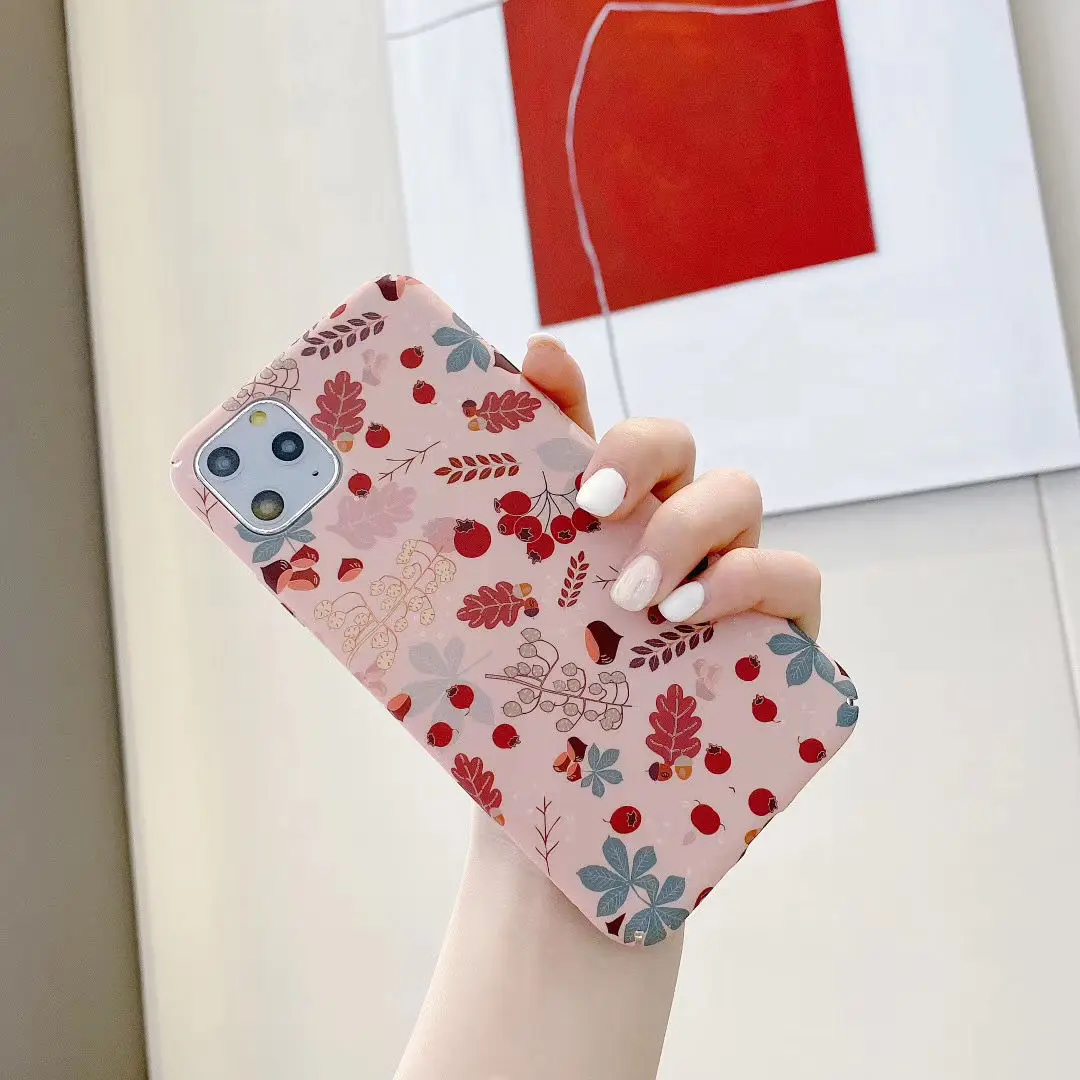 

Retro Colorful Cartoon Phone Case For iPhone 11 Pro Xs Max X XR 8 7 6 6s Plus Cute Branch Leaves Fruits Hard Back Cover Fundas