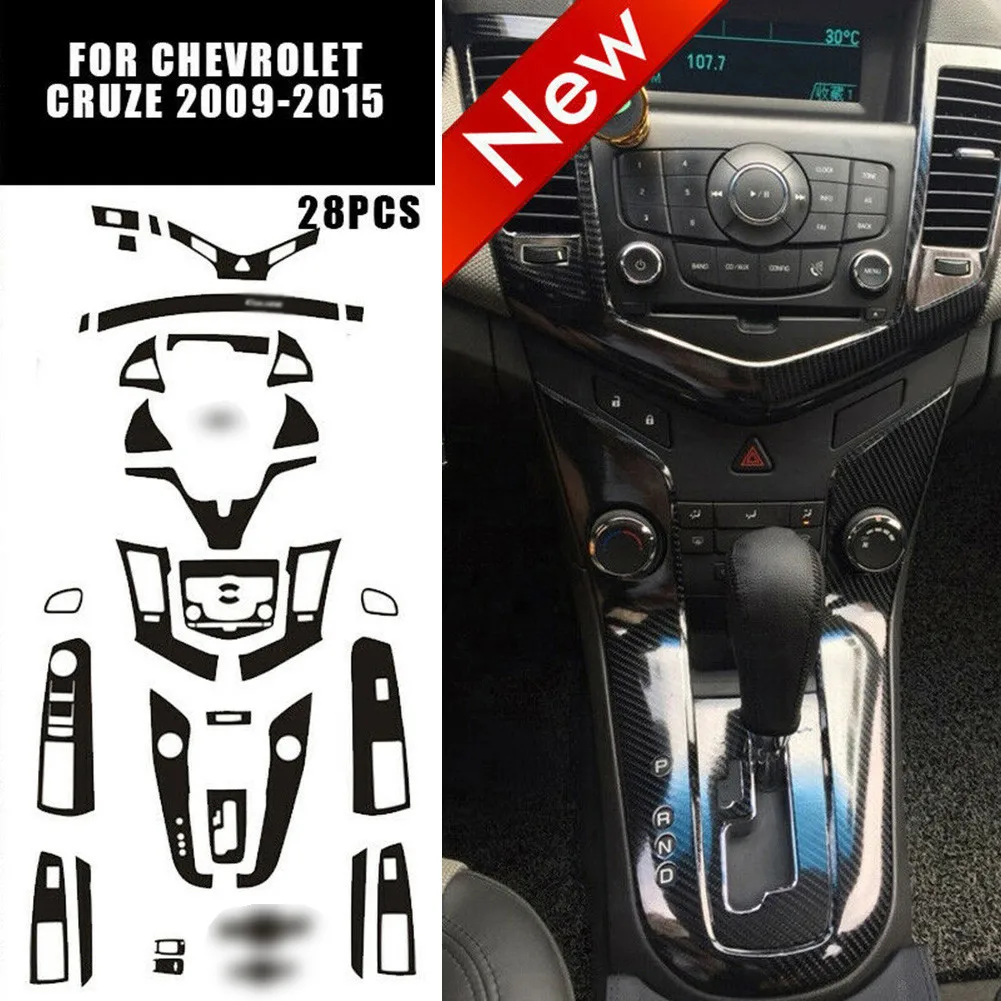 28 шт. Автомобильная внутренняя отделка черное углеродное волокно для Chevrolet Cruze