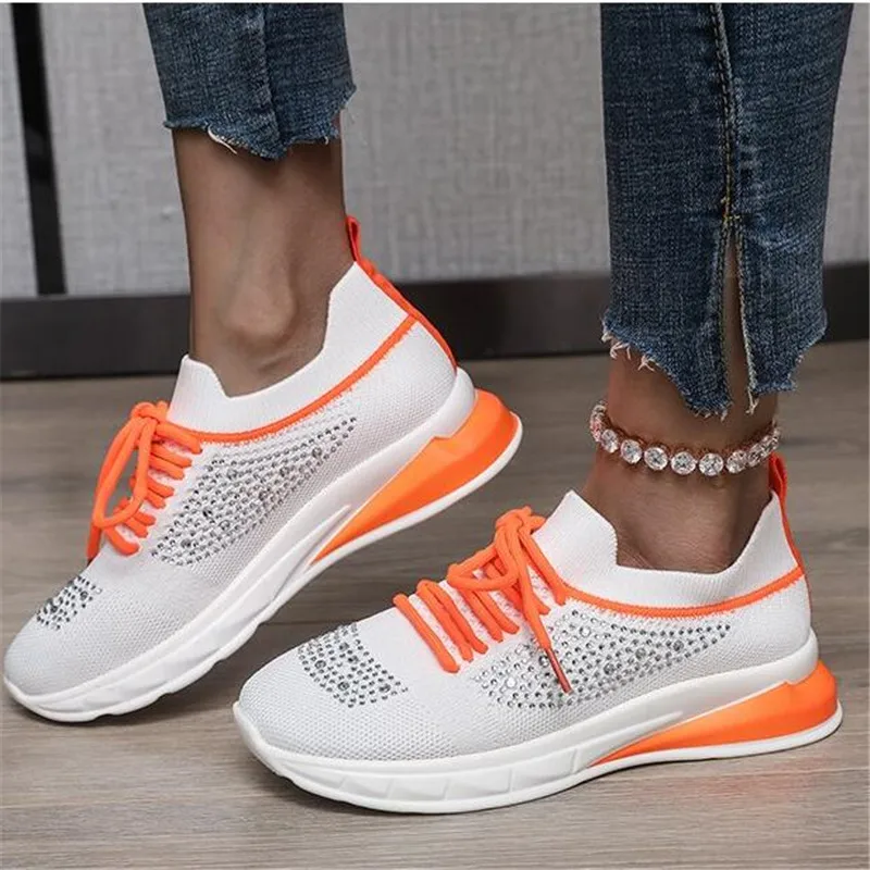 

Летние кроссовки, женская повседневная обувь, женские сетчатые кроссовки со стразами, женские белые кроссовки 43, женские кроссовки