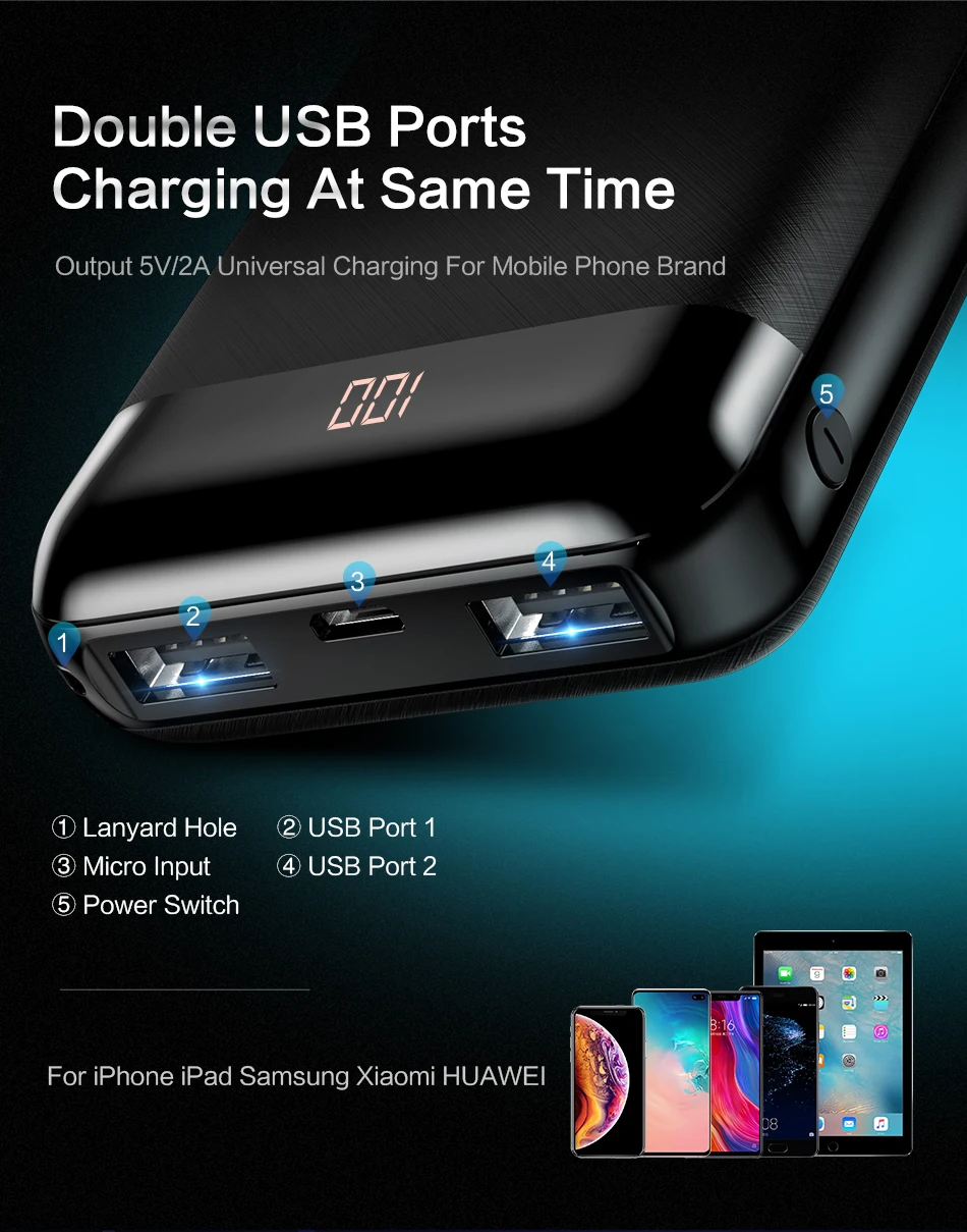 FLOVEME Mini Power Bank 10000mAh For Xiaomi Mi Powerbank Pover Bank Charger Dual Usb Ports External Battery Poverbank Portable