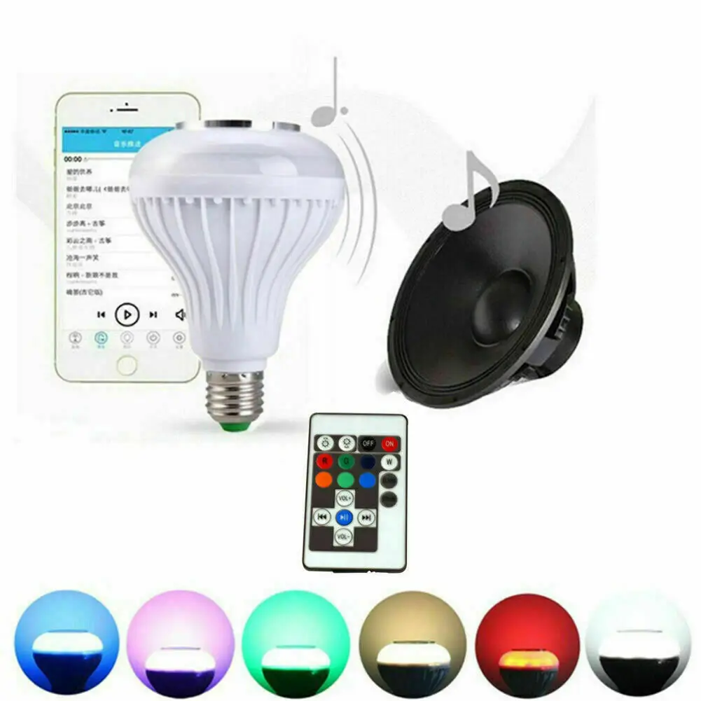 

2pcs Dimmable E27 Smart RGB Wireless Bluetooth Speaker Bulb Music Playing LED Bulb Light Lamp 12W Flash with 18 Keys Remote Cont