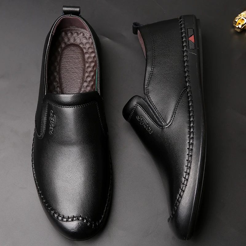 

Vintage Casual Men Shoes genuine Leather High Quality Formal Dress Shoes slip on Loafers Business Wedding men Shoes Casual Flats
