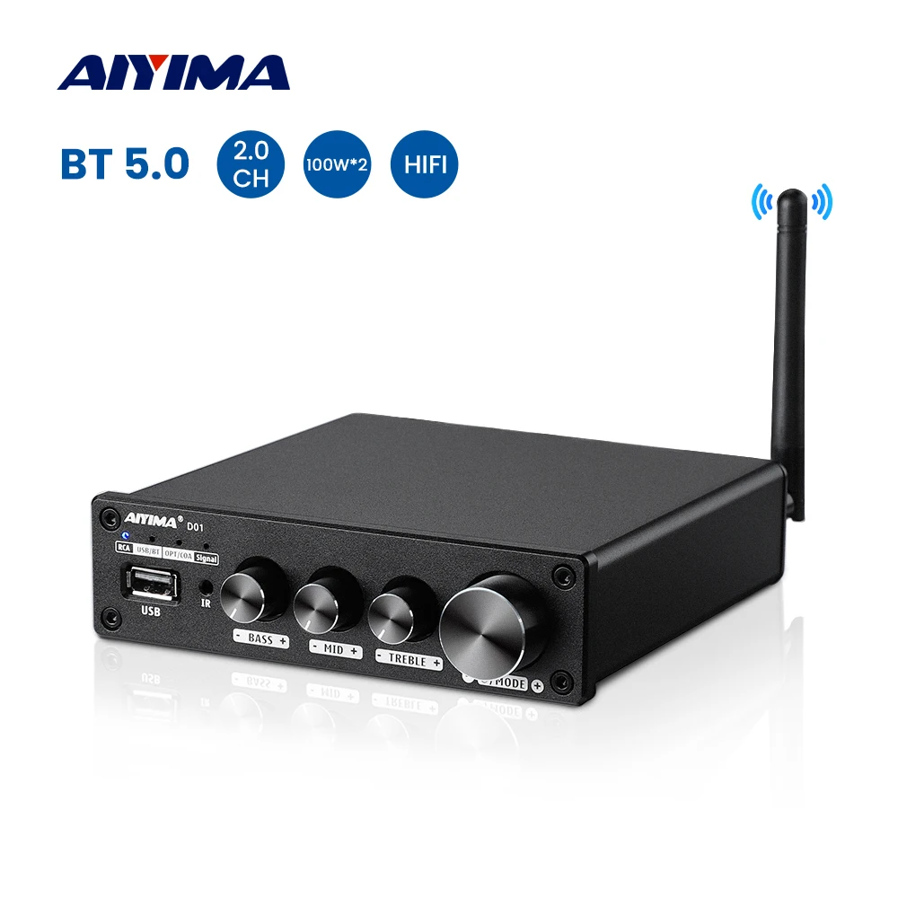 

AIYIMA HiFi Bluetooth 5.0 Power Amplifier 2.0 Stereo Sound Amplifier Decoder Stereo USB OPT COAX Desktop Audio Amp 200W