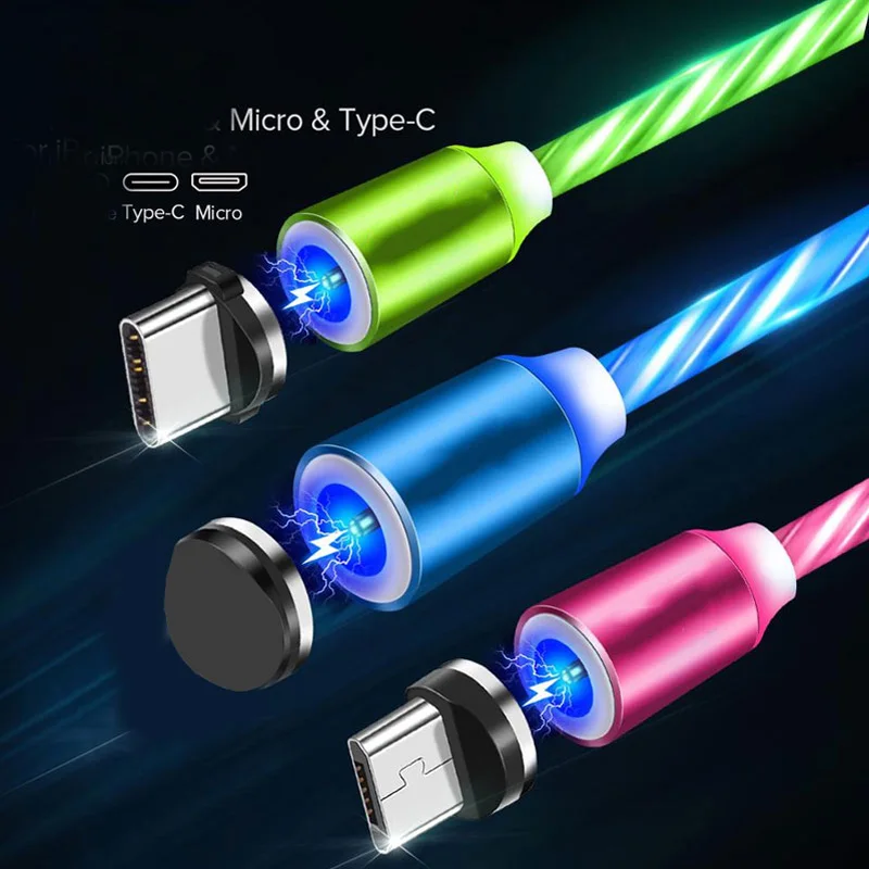 Кабель зарядный Магнитный со светодиодсветодиодный подсветильник кой Micro USB Type-C 1