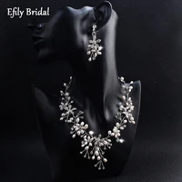 efily handmade flower pearl wedding necklace and earring set for women crystal bridal jewelry bride accessories bridesmaid gift