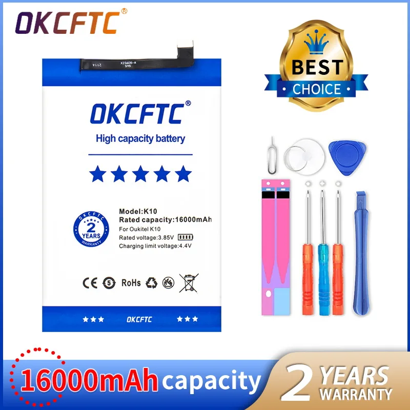 

OKCFTC Original 16000mAh 3.85V High Capacity Replacement For Oukitel K10 Mobile Phone Battery for Oukitel K10 Phone with Tools