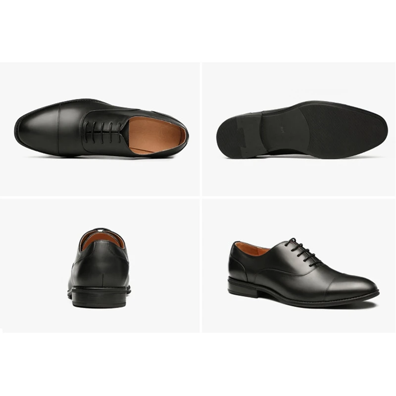 

Plus Size Classic Genuine Leather Formal Dress Cap Toe Shoes Pointed Toe Men's Heeled Wedding Party Oxfords For Bride JNS150