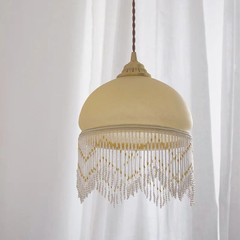 

new tassels yellow glass lampshade ceiling channdelier for bedroom living room vintage night light retro Europe lighting