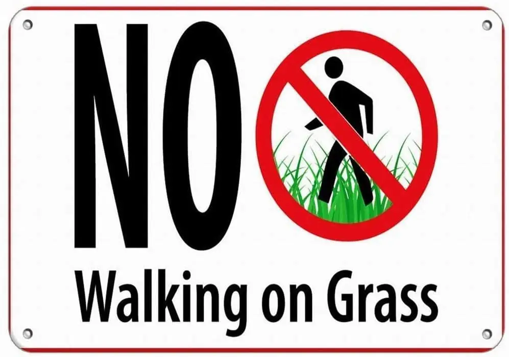 

No Walking On Grass Hazard Keep Off Grass Retro Metal Tin SignAluminum Vintage Look Metal Plate Poster Plaque for Kitchen Office