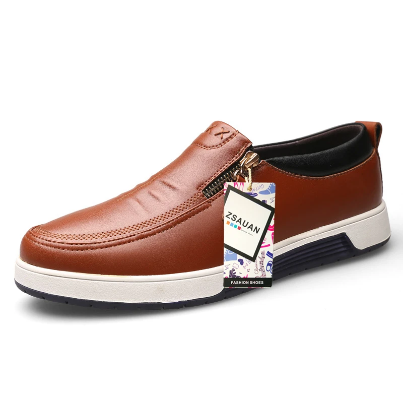 Кроссовки ZSAUAN мужские кожаные повседневная обувь на молнии офисные лоферы