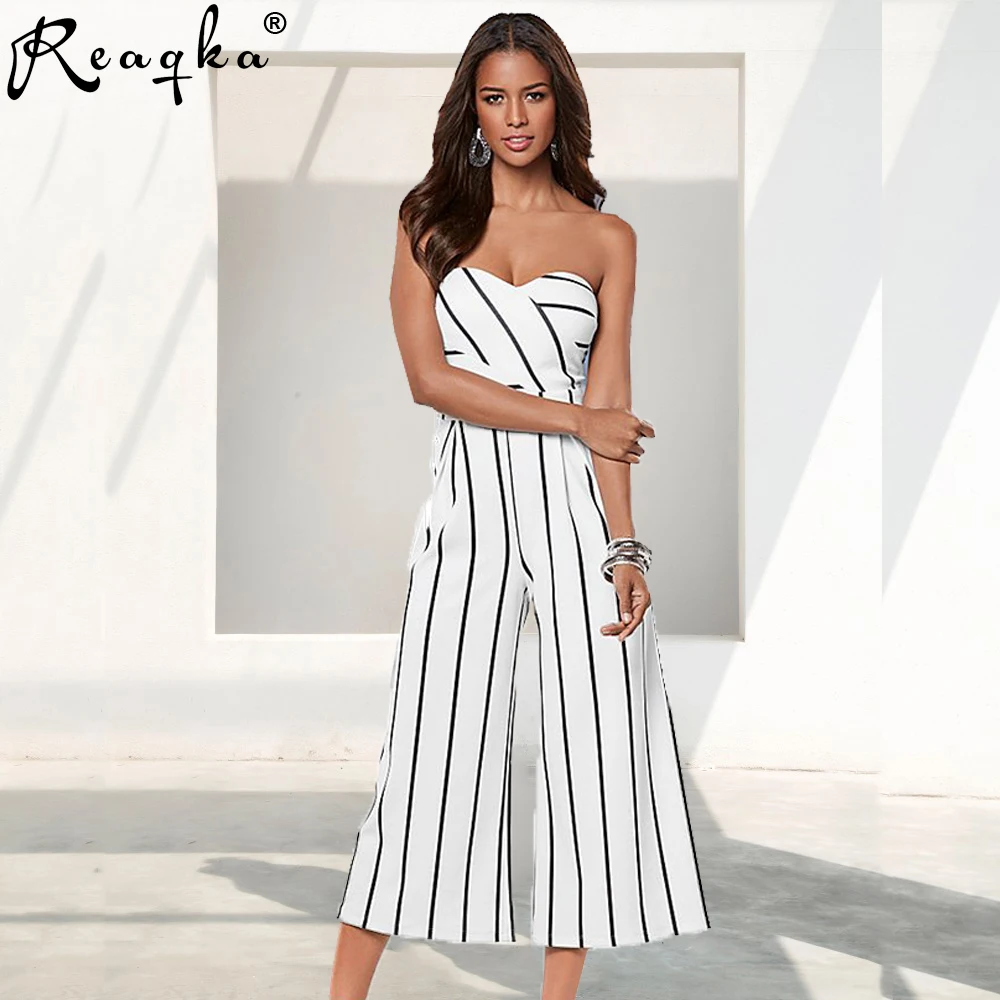 Женский комбинезон без бретелек Reaqka Черный Повседневный Свободный в полоску с