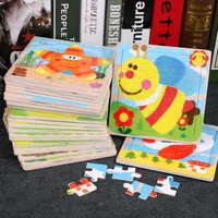 mini size 1515cm kids toy wood puzzle wooden 3d puzzle jigsaw for children baby cartoon animaltraffic puzzles educational toy