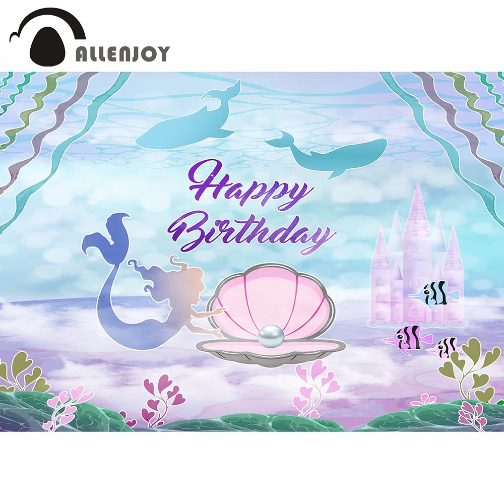 Allenjoy Русалка 1-й День рождения фон для девочки замок коралловый ракушки жемчуг