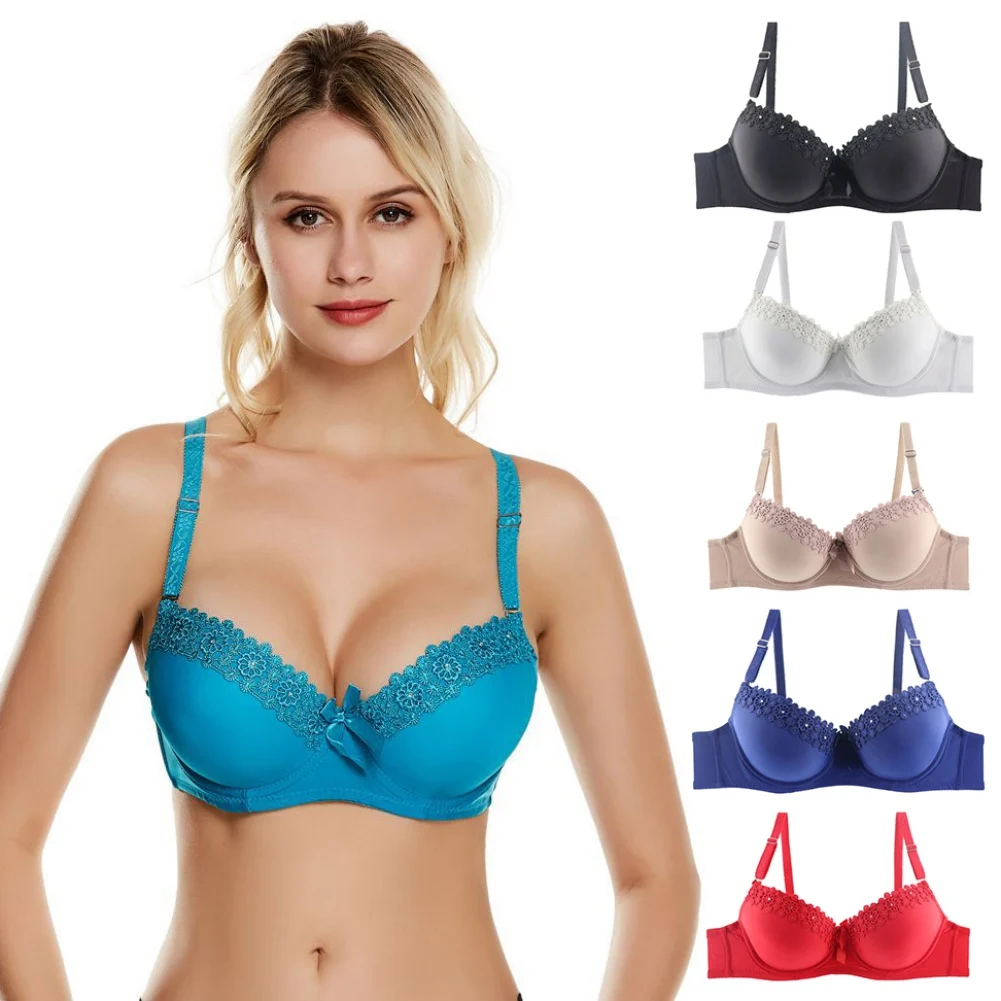 

Women's Solid Color Ruffle Sexy Women'S Curvy Signature Lace Unlined Underwire Bra With Added Support KJLUIH1