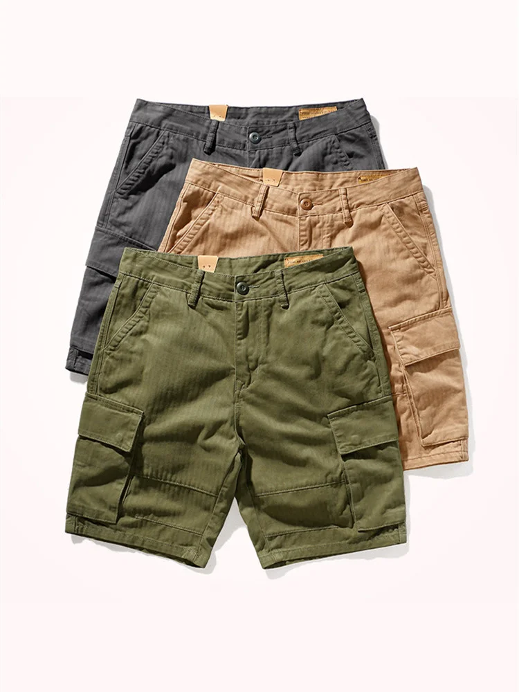 

2021 Summer New Tooling Shorts Men's Japanese Fashion Multi-pocket Loose Casual Army Green Woven Straight Knee Length Pants