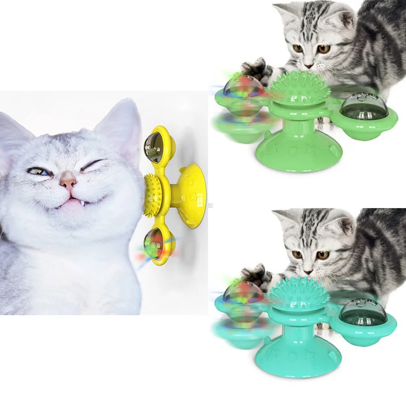 Pawstrip Windmill Toy Rotatable Interactive Cat Toys Tranining Scratcher Massage Pet Accessories Hair Brush Grooming Shedding