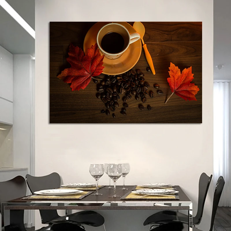 Картина на холсте для кухни настенное искусство ароматная кофейная чашка и зерна